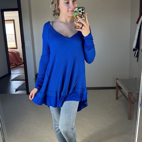 Free People: Royal Blue Thermal Oversized Sweater